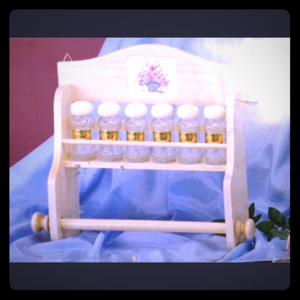 Vintage cottagecore spice rack wood